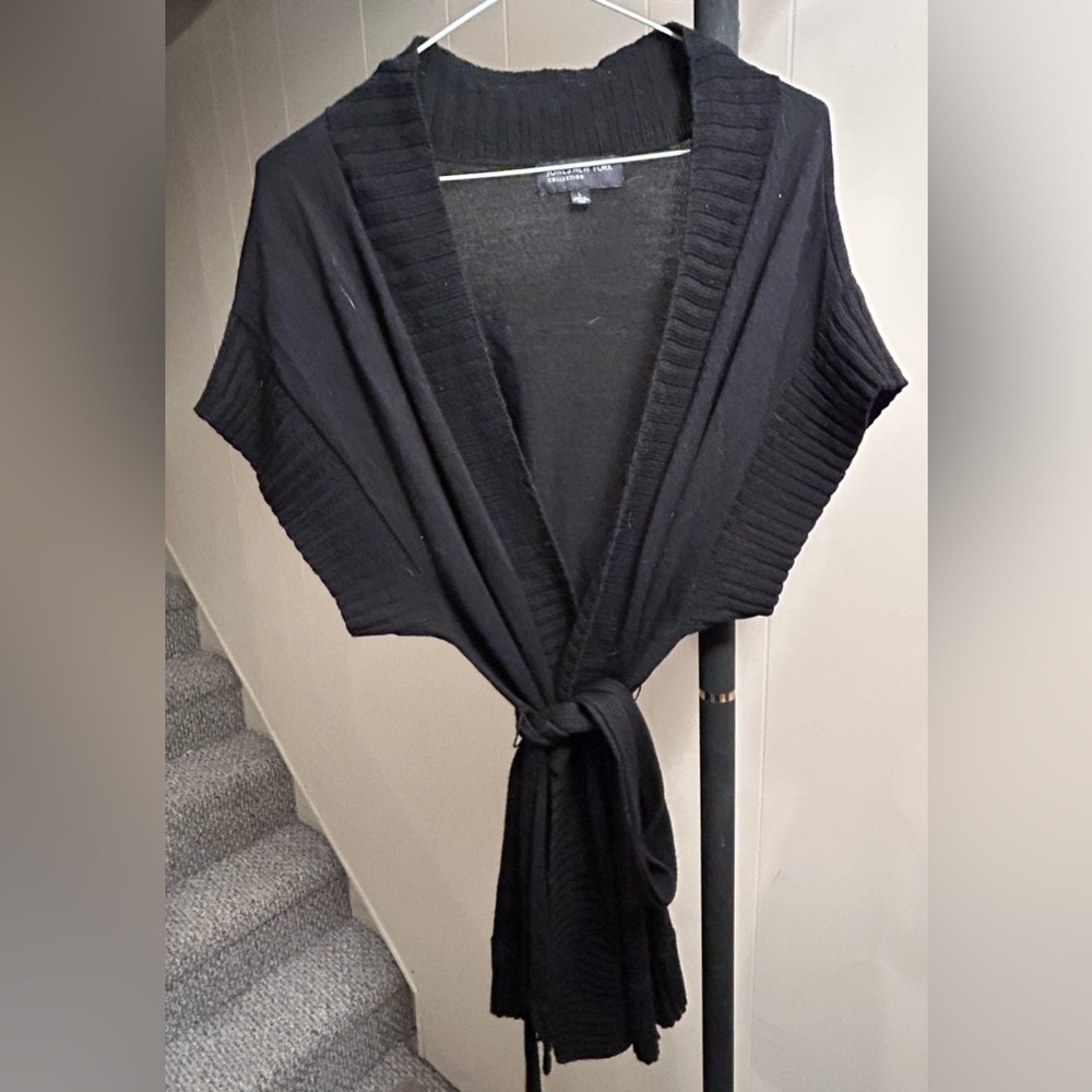 Jones New York Black Tie-Front Short sleeve cardigan - 100% merino wool